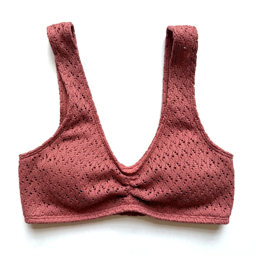 NWOT Hollister mauve textured knit front cinch bikini top womens size XS swim